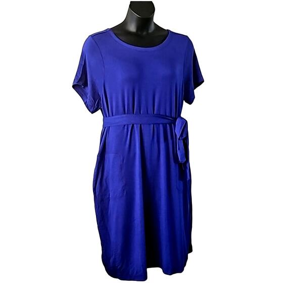NWOT Isaac Mizrahi Live! Women’s Blue Short Sleeve Belted French Terry Dress 1X - Picture 8 of 8